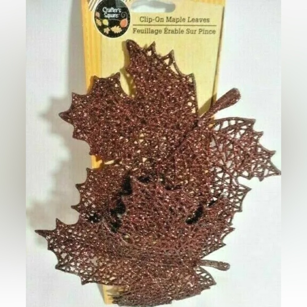 Harvest Brown 2 Metal Clip-On Maple Leaf Large Glitter Ornament Crafts Autumn